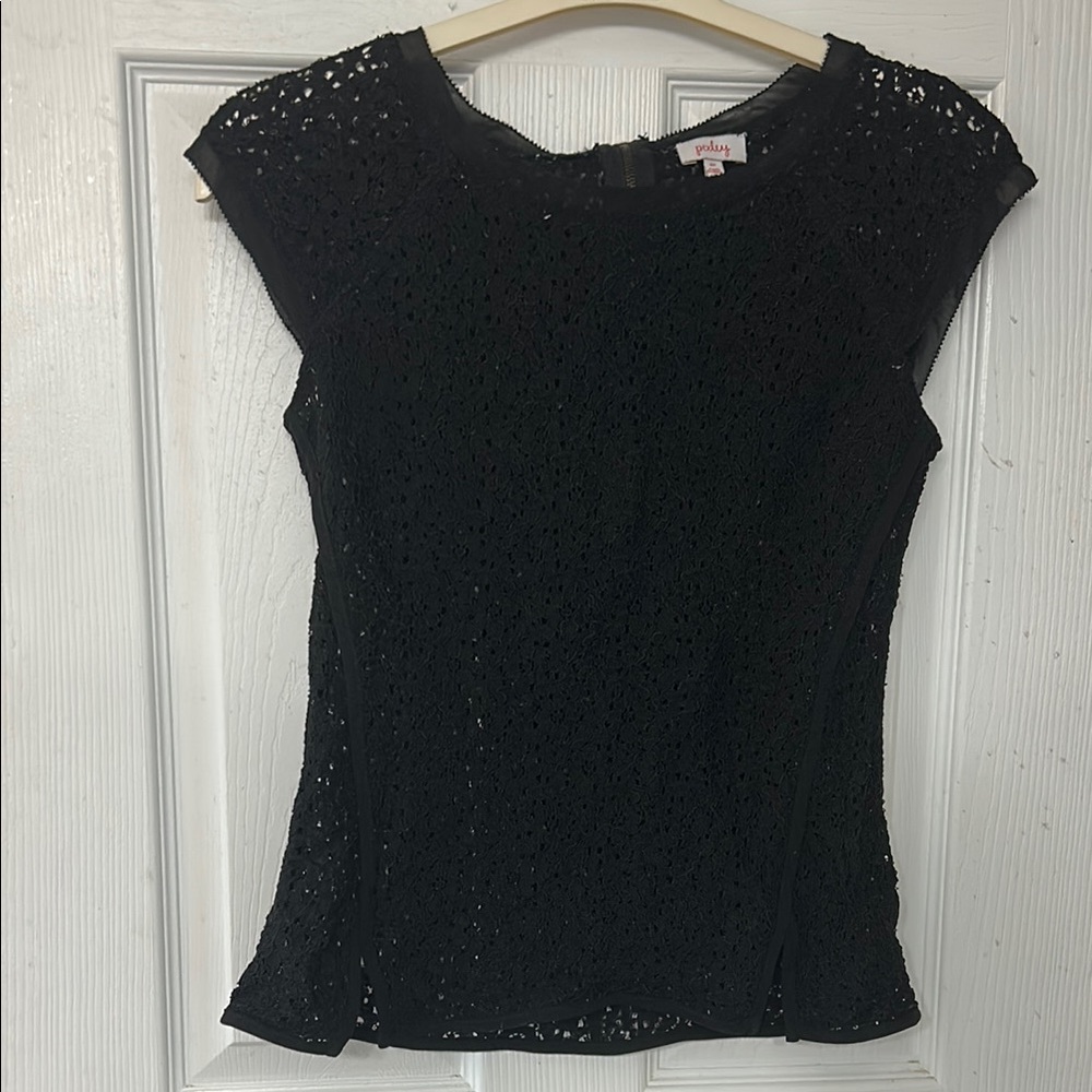 Pixley Black Fitted Cap Sleeve Blouse